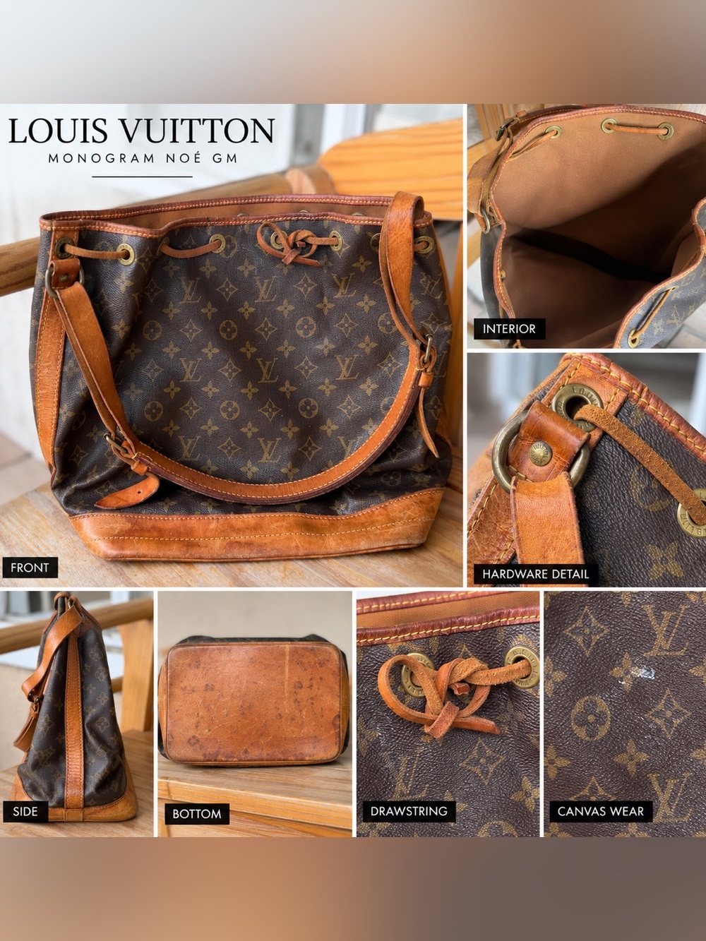 Louis Vuitton Brown Monogram Canvas Noé GM with Vachetta Trim